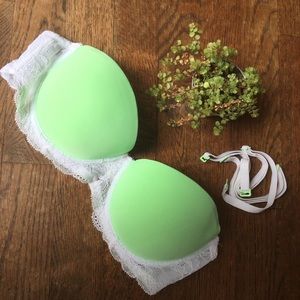 Green and white lace 34B balconnet push up bra